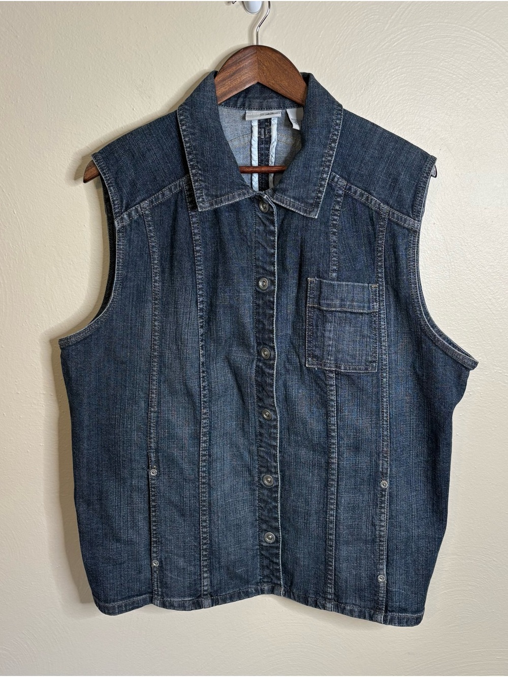 Chico’s Platinum Denim Vest 3 XL Button Front Sleeveless Jean Vest Dark Wash - Picture 2 of 11